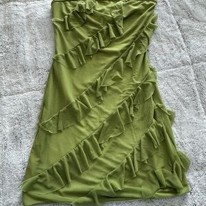 Ruffled Olive Green Strapless Dress